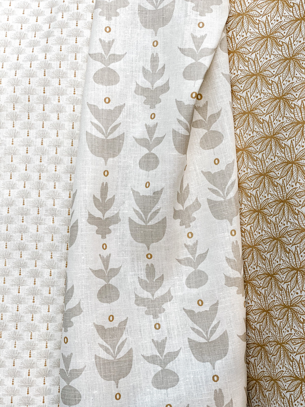 Capri – a clean, sculptural pattern printed on Belgian linen by Greige Textiles, bringing classic garden symmetry and modern sophistication to interior design project