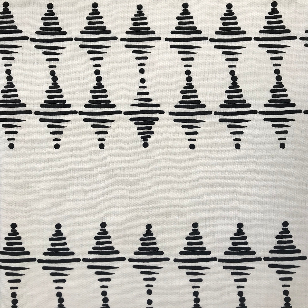 Stacked fabric Black on Oyster greige textiles handmade in california on belgian linen Add depth and character to your home with Greige Textiles’ playful yet timeless designs—screen printed by hand on natural linen.