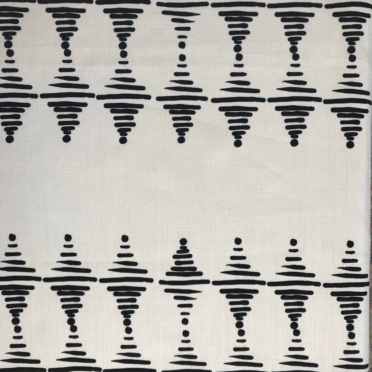 Stacked fabric Black on Oyster greige textiles handmade in california on belgian linen. Add depth and character to your home with Greige Textiles’ playful yet timeless designs—screen printed by hand on natural linen.