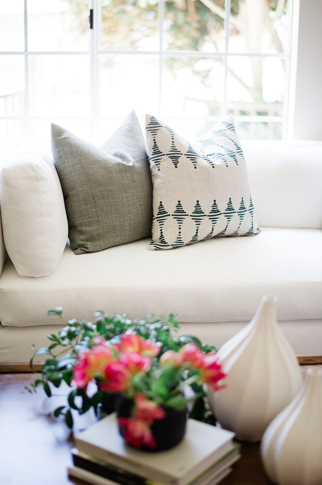Stacked fabric Dublin on Oatmeal greige textiles From bold florals to abstract motifs, Greige Textiles offers playful, handcrafted patterns on linen—made for layered and inviting spaces.