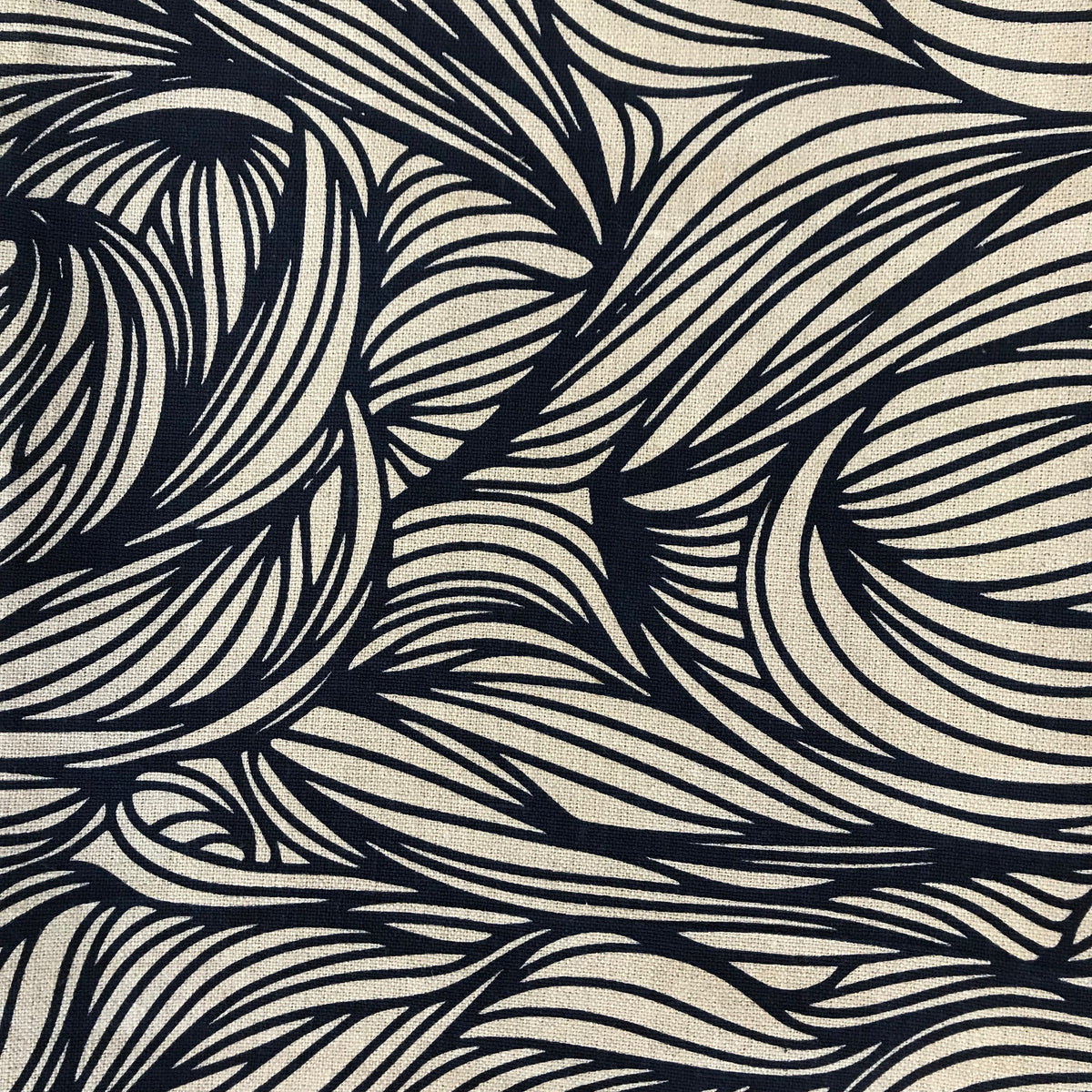 Trina Fabric Black on Oatmeal greige textiles Elevate your home with Greige Textiles&#39; lively collection of hand screen-printed linen fabrics and artisan wallpapers