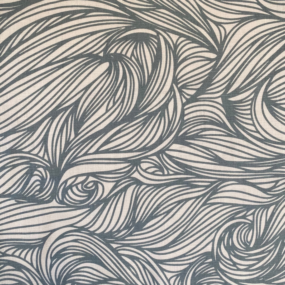 Trina Fabric Denim on Oyster Elevate your home with Greige Textiles&#39; lively collection of hand screen-printed linen fabrics and artisan wallpapers