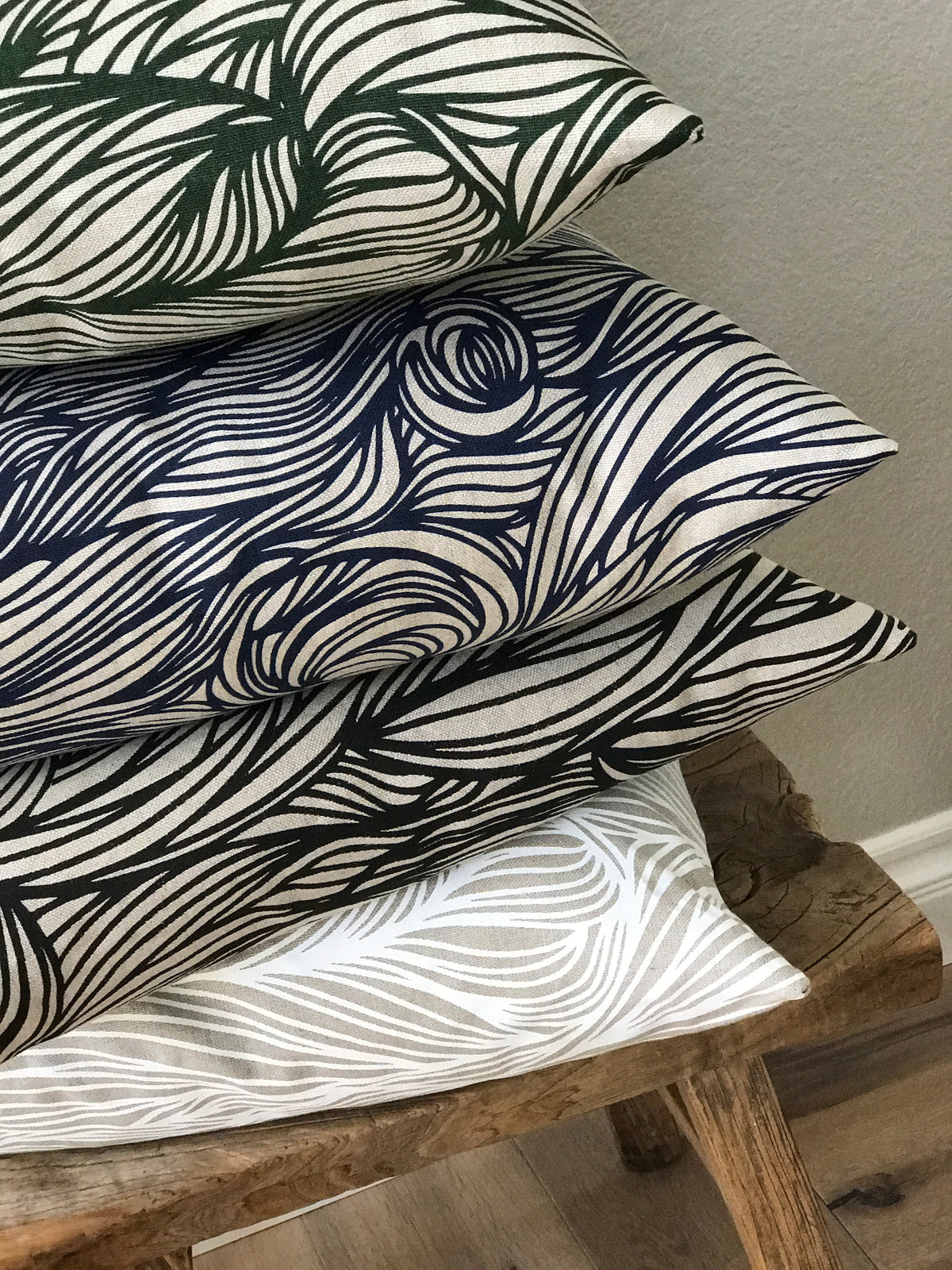 Trina Fabric Black on Natural greige textiles hand made in california drawn by her hazel eyes studio. Elevate your home with Greige Textiles&#39; lively collection of hand screen-printed linen fabrics and artisan wallpapers