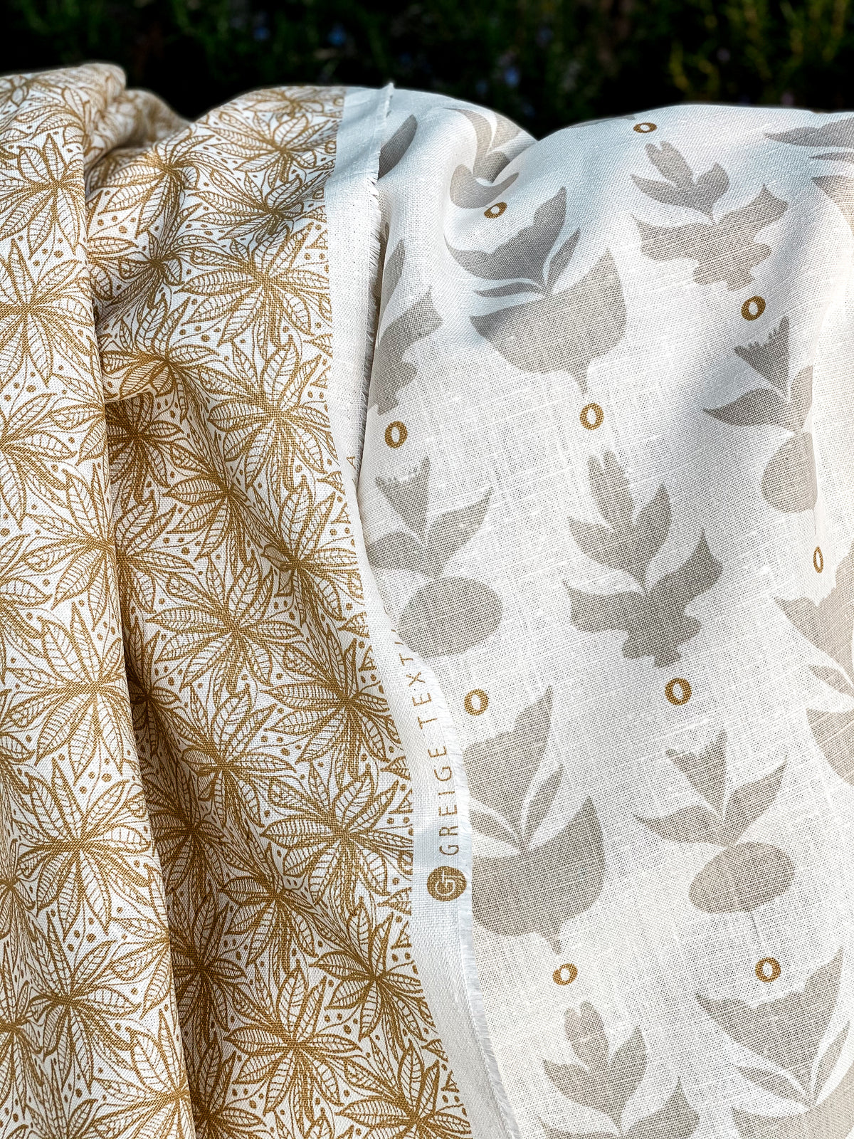 Capri – a clean, sculptural pattern printed on Belgian linen by Greige Textiles, bringing classic garden symmetry and modern sophistication to interior design project