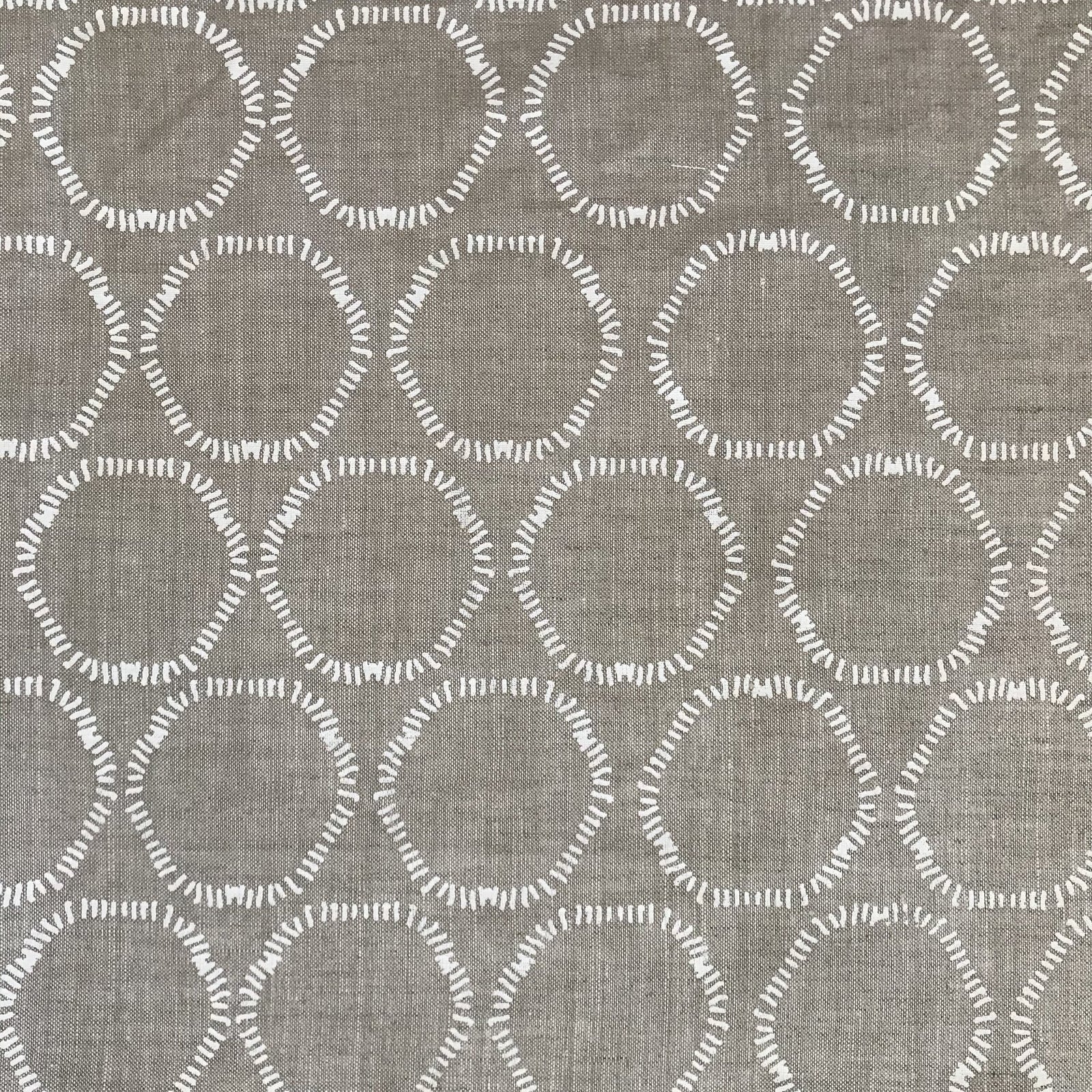 Cape by Greige Textiles — an organic open circular pattern hand-printed on Belgian linen, ideal for drapery, upholstery, and decorative accents in refined interiors.