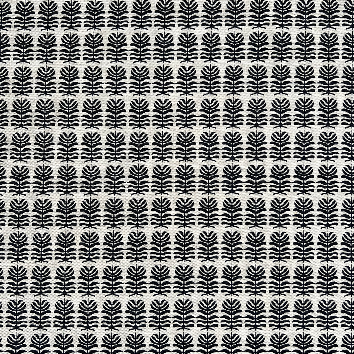 Clara fabric – A delicate fern-like pattern evoking Kauai&#39;s trails, hand-printed on linen, ideal for refined interior design projects by greige textiles.