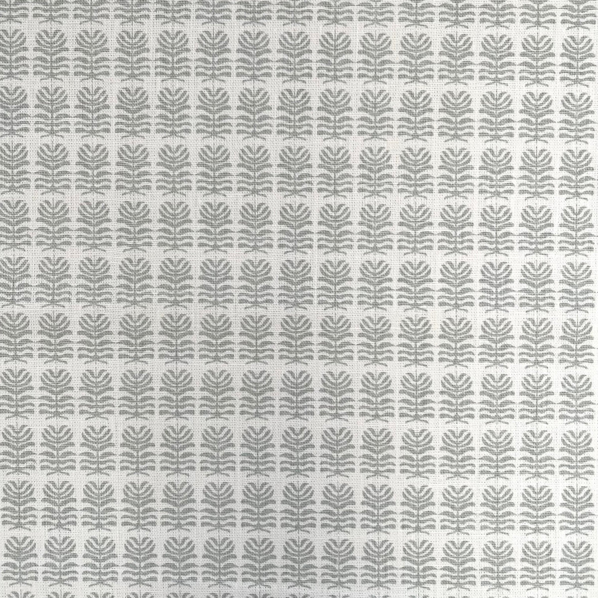 Hand-printed Clara design – Small botanical motif on Belgian linen, suited for interior uses such as drapery, accent pillows, and upholstered pieces.