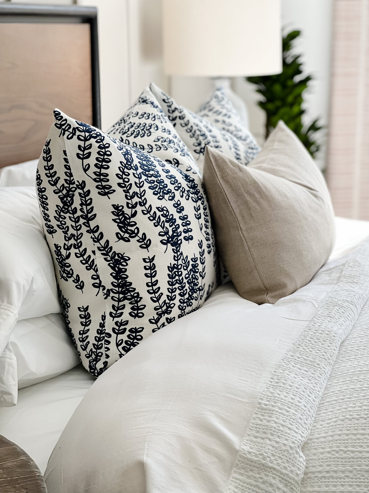 Trailing floral botanical design in Antoinette — hand-drawn and hand-printed on Belgian linen, reflecting natural abundance and thoughtful craftsmanship