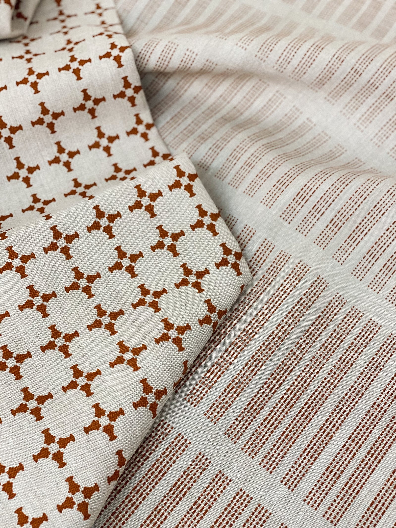 Hand-printed linen textiles from Greige—bold, heritage-inspired designs for interiors. Explore our full collection.