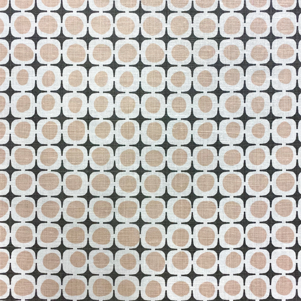 Avalon pattern — a screen printed linen textile with a structured yet organic form, inspired by shoreline piers and shifting coastal light.