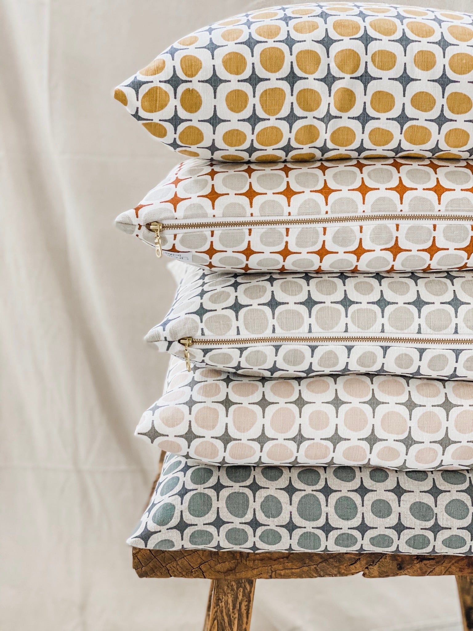 Greige Textiles Avalon — a linen fabric featuring a rhythmic geometric motif drawn from the quiet symmetry of tidal landscapes.