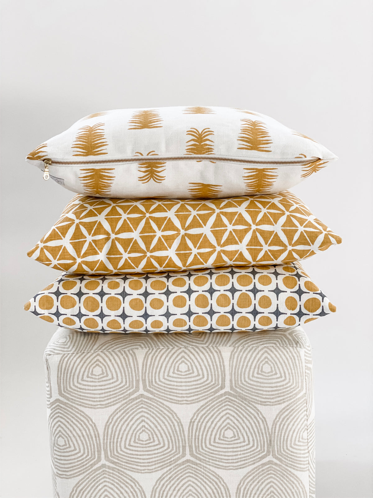 Greige Textiles Avalon — a linen fabric featuring a rhythmic geometric motif drawn from the quiet symmetry of tidal landscapes.