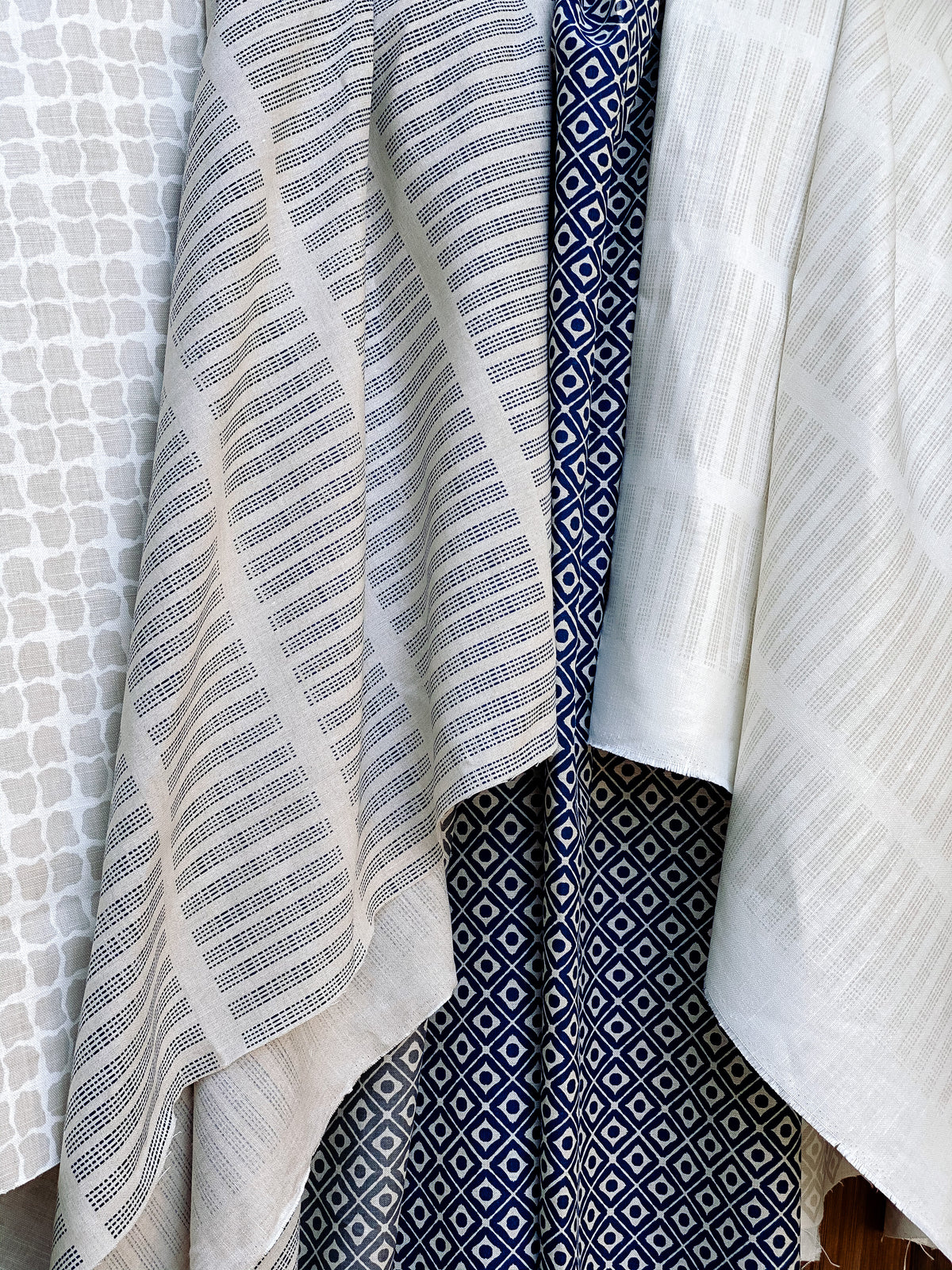 Perche by Greige Textiles – modern geometric linen pattern, hand printed for refined interiors, perfect for designers creating custom furniture and window coverings.