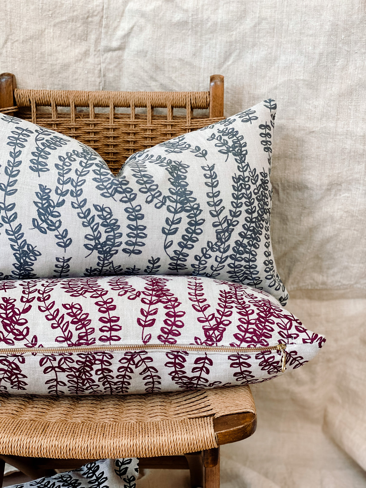 Antoinette Fabric Azure on Oatmeal