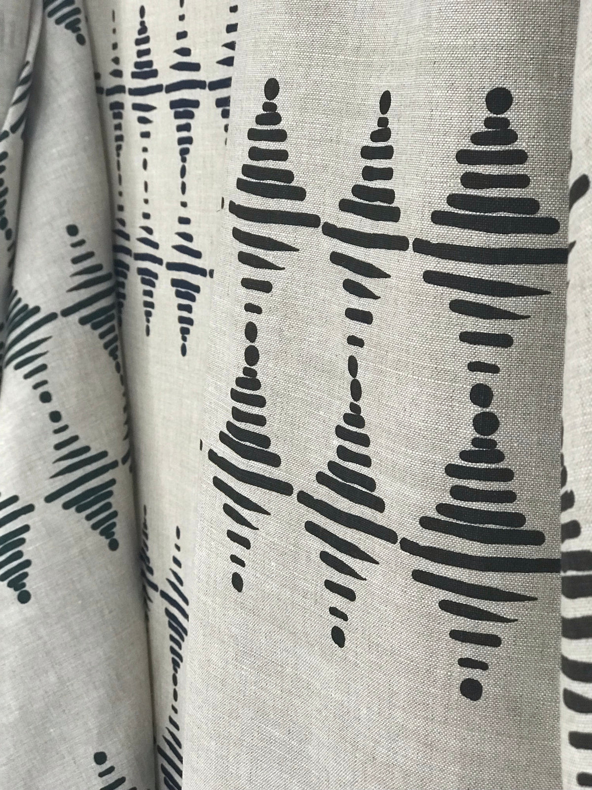 greige textiles micro batch textiles hand printed in California Stacked in pepper on oatmeal, to the trade