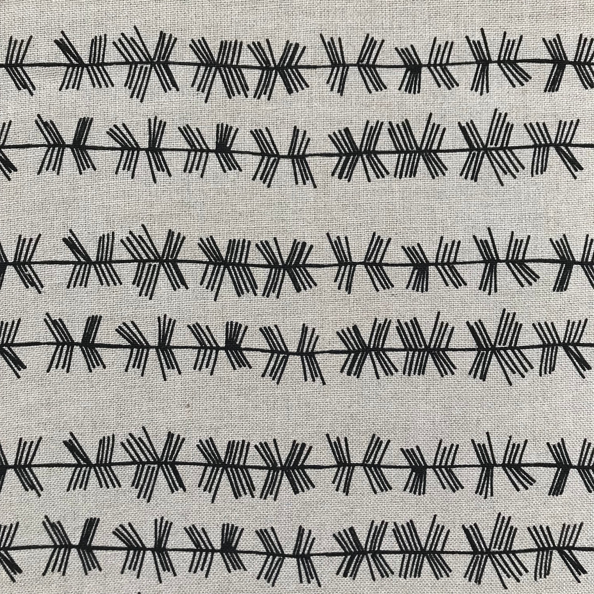 Stick Stripe fabric Black on Oatmeal greige textiles