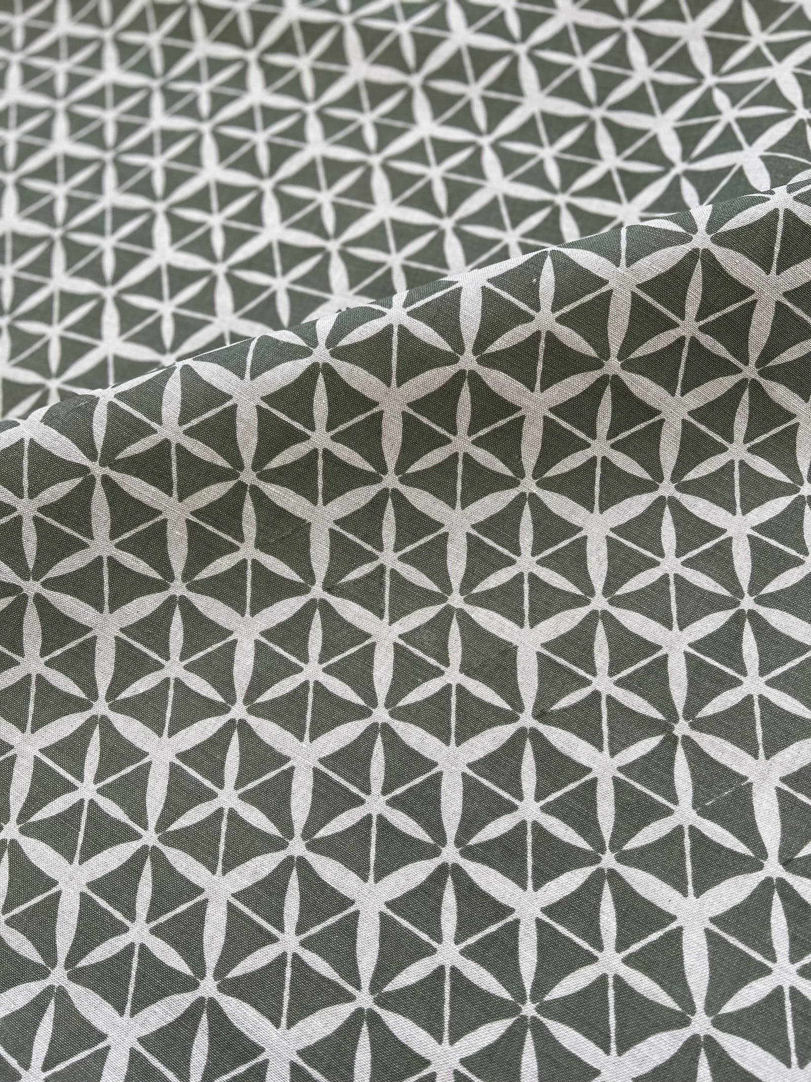 Tuile Fabric Moss on Oatmeal