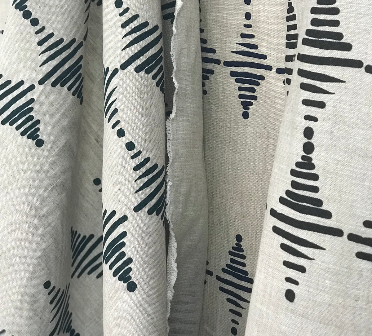 greige textiles micro batch textiles hand printed in California Stacked in pepper on oatmeal, to the trade