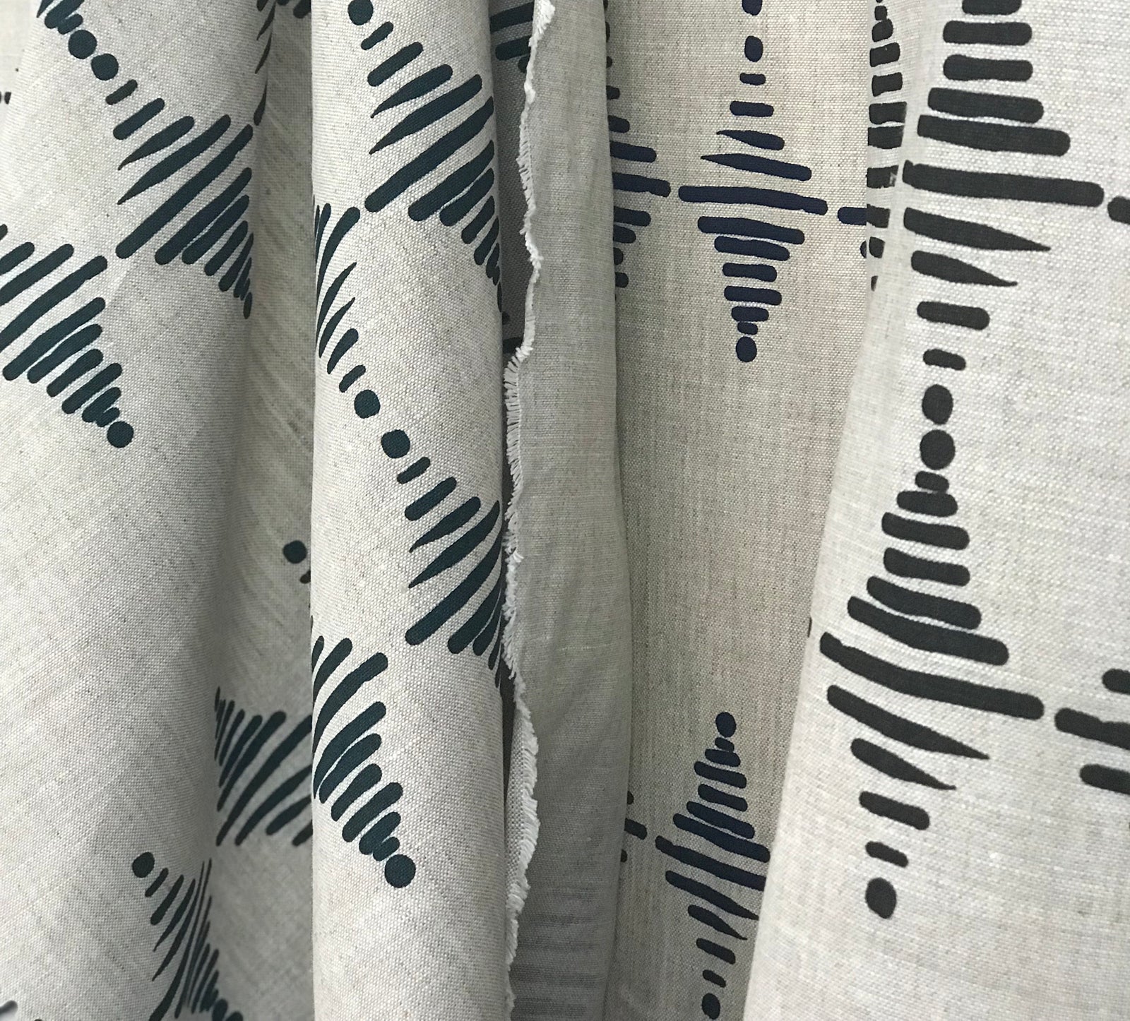 greige textiles micro batch textiles hand printed in California Stacked in pepper on oatmeal, to the trade