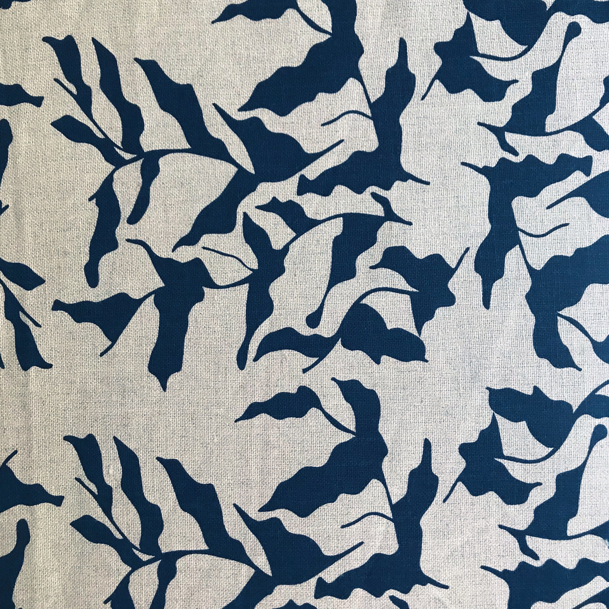 Mer Fabric Indigo on Natural greige textiles hand printed in california