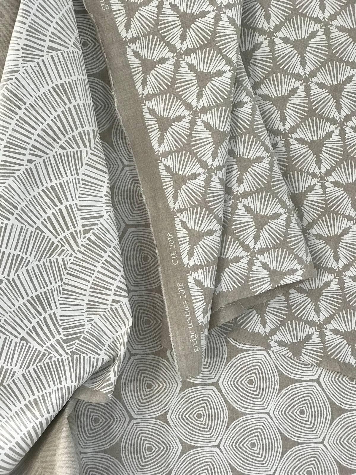Ward Fabric White on Oatmeal greige textiles Cie Fan