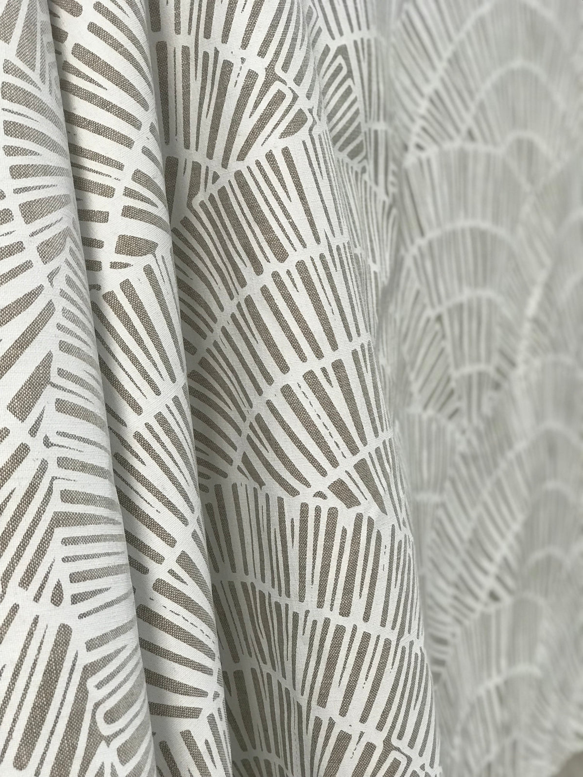 fan white on natural greige textiles