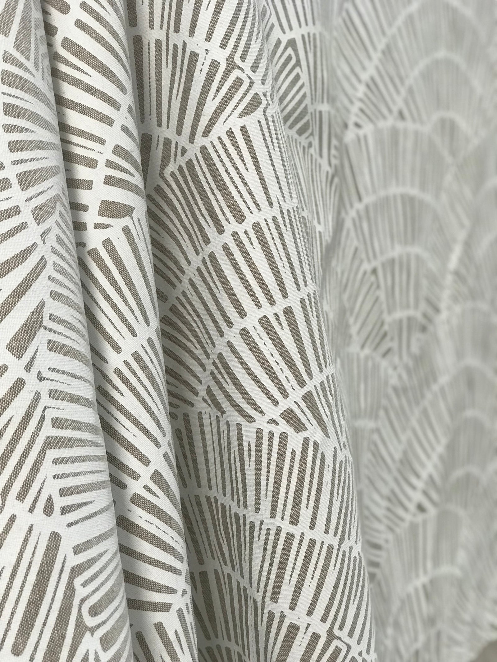 fan white on oatmeal greige textiles 