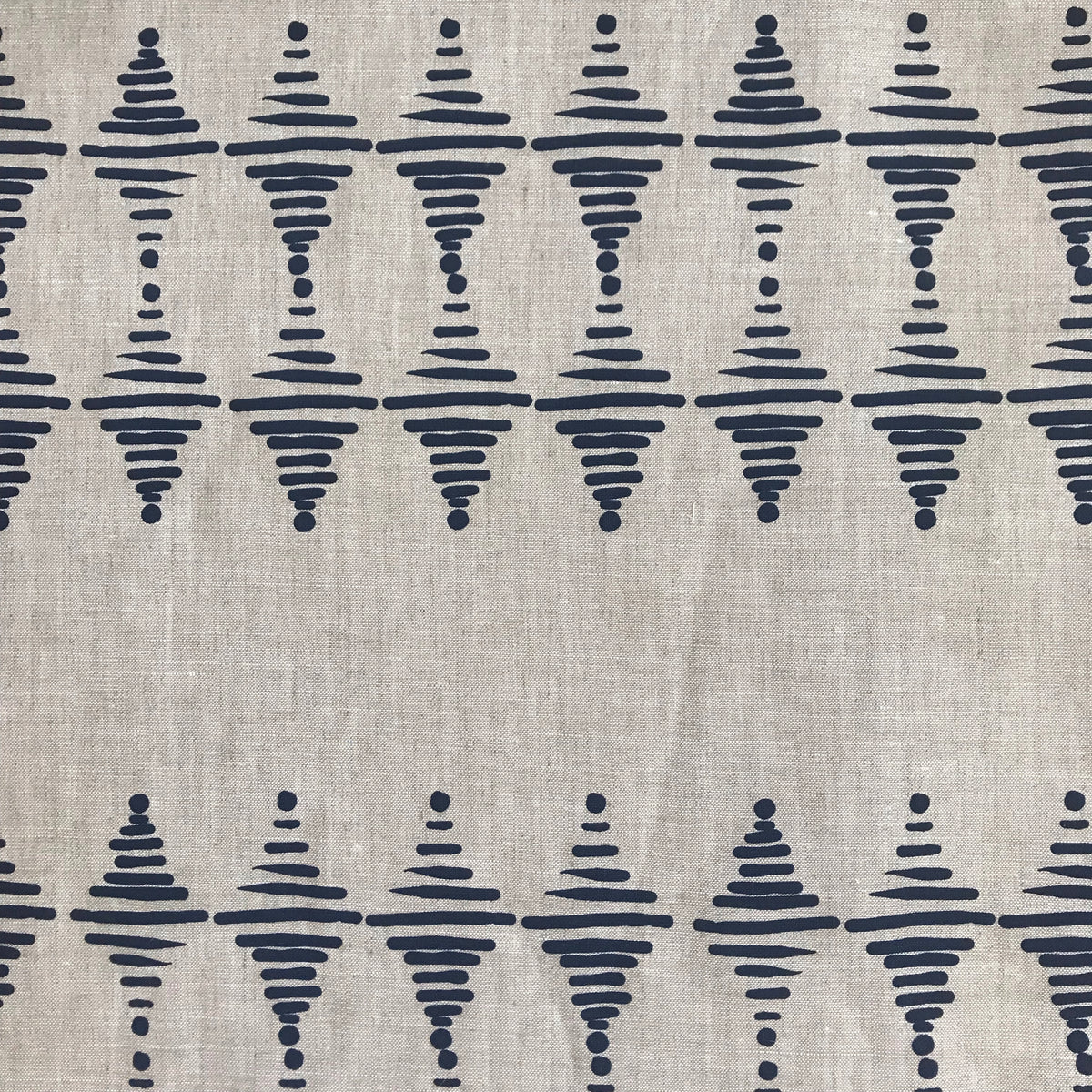 greige textiles micro batch textiles hand printed in California Stacked in indigo on oatmeal, mix with vintage indigo