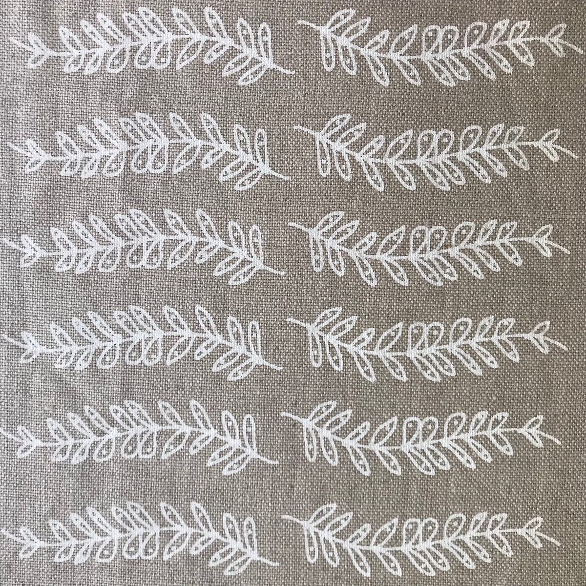 Fern Stripe Fabric White on Natural greige textiles heavy linen