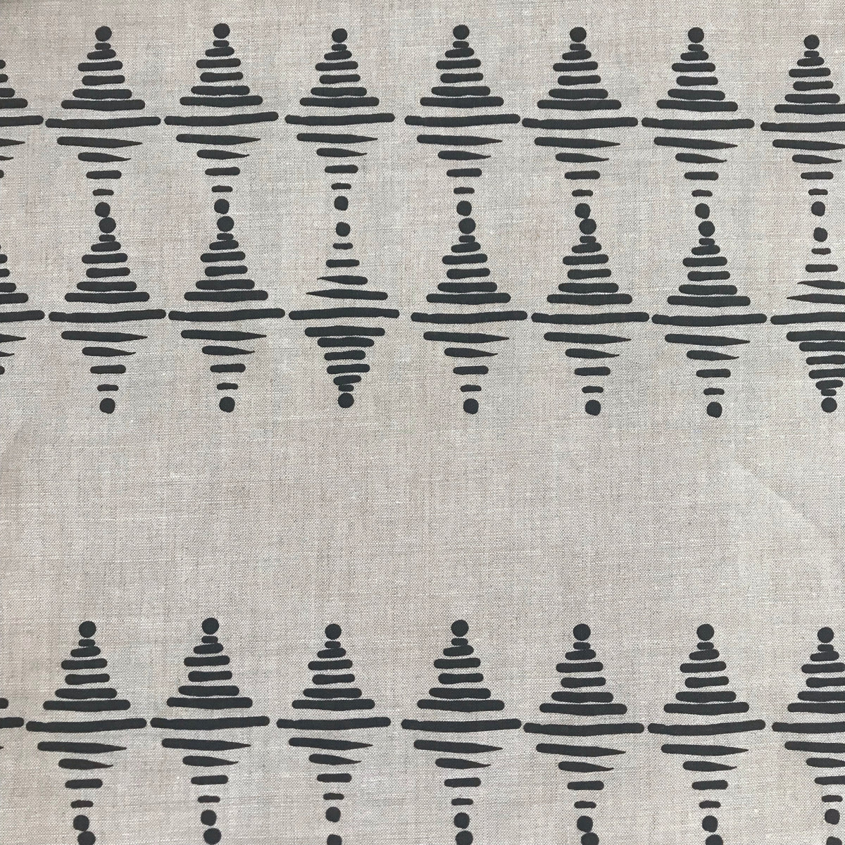 greige textiles micro batch textiles hand printed in California Stacked in pepper on oatmeal, to the trade
