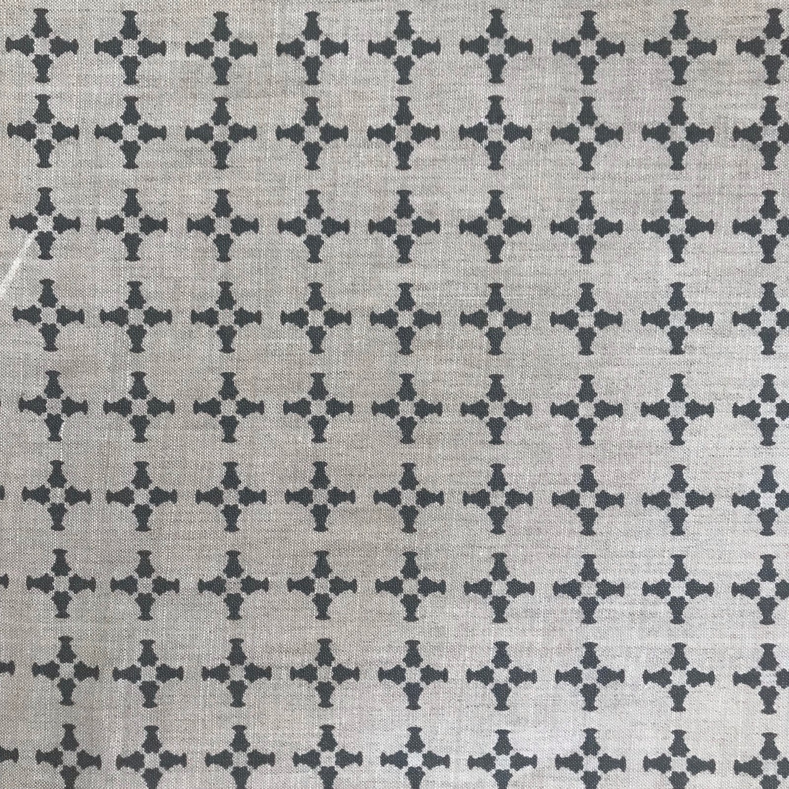 CanCan fabric — inspired by the geometry of brick edging, this open plaid pattern is hand-printed and ideal for bringing structure and subtle pattern to interior design schemes.